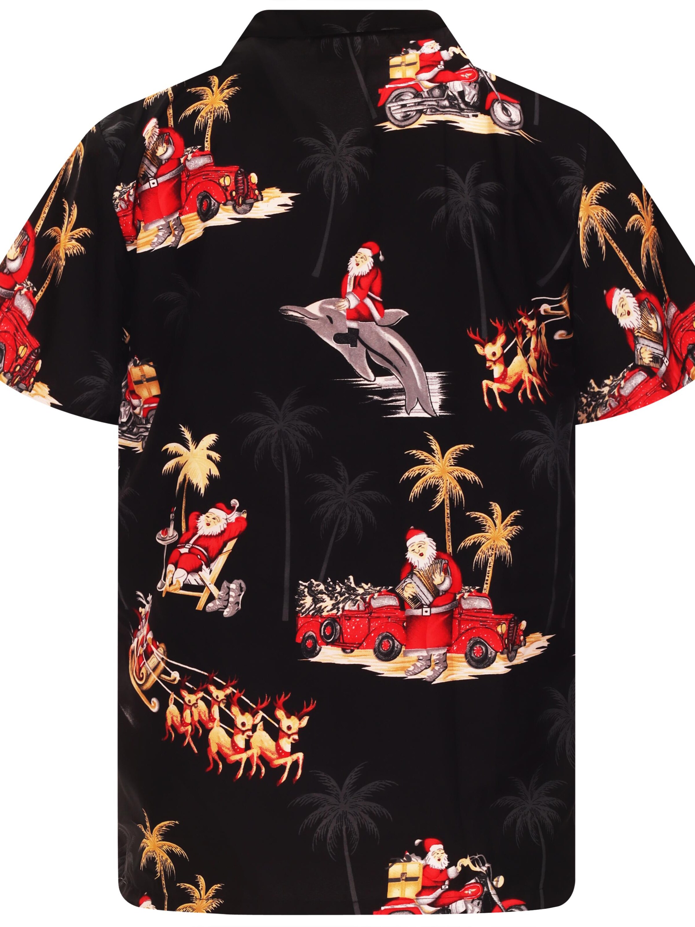King Kameha Regular Fit Hemd 'Christmas Dolphin Santa'‌‌ in Schwarz