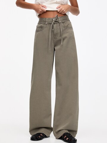 Wide leg Jeans de la Pull&Bear pe verde: față