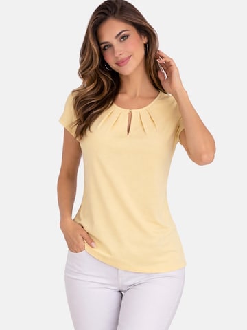 REGINA FASHION Blouse 'Short Sleeve Blouse with Pleated Neckline' in Yellow