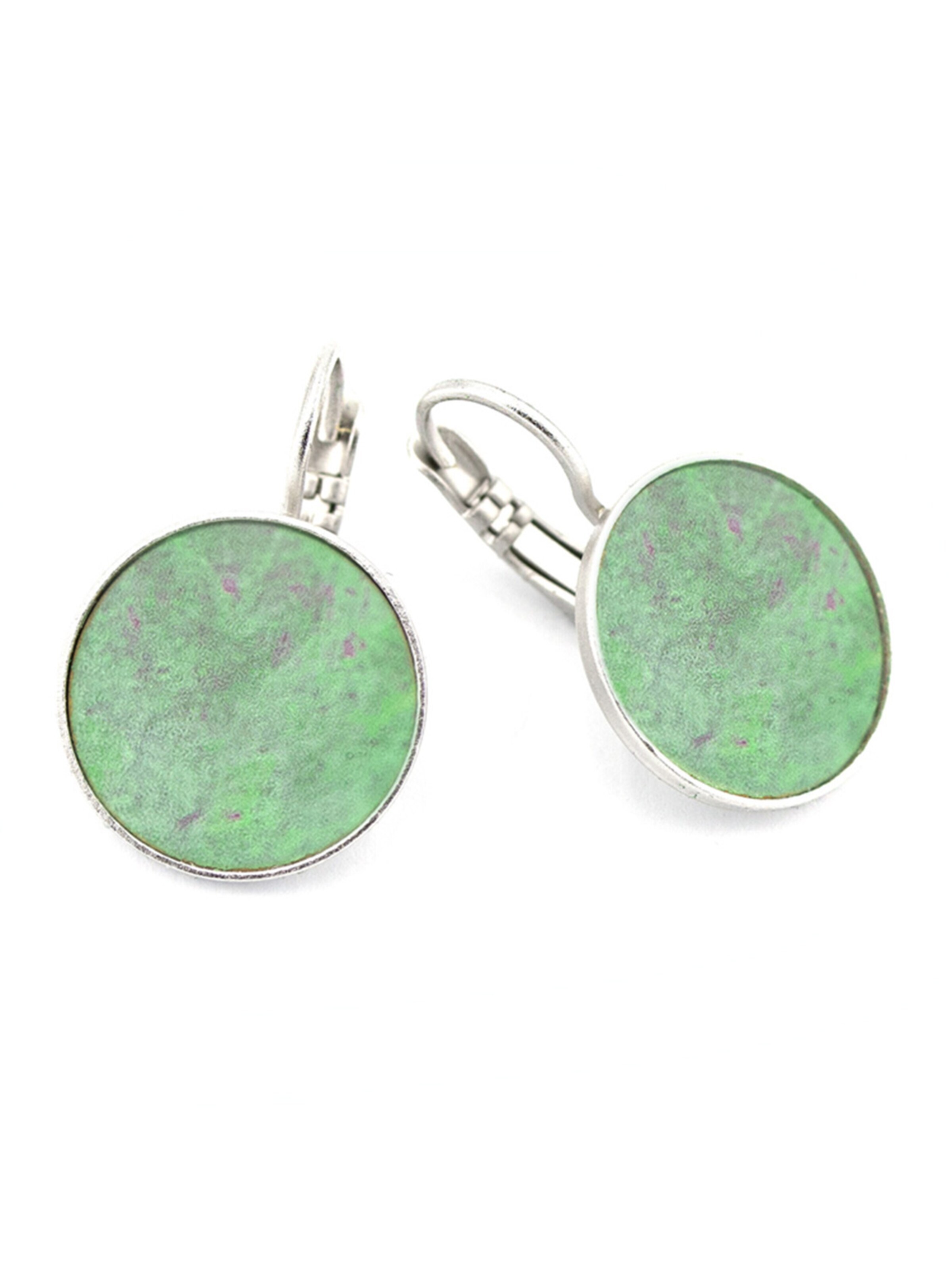 Sergio Engel Earrings 'Patina Ohrring 01 Elegante Edelstahlhänger mit patinierten Metallplättchen' in Green: front