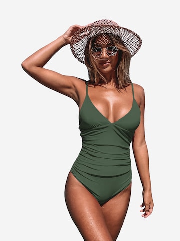 Cupshe Classic Swimsuit 'Tummy Control' in Green: front
