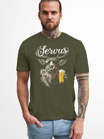 Neverless Shirt 'Servus 3 Bier' in Grün: Vorderseite