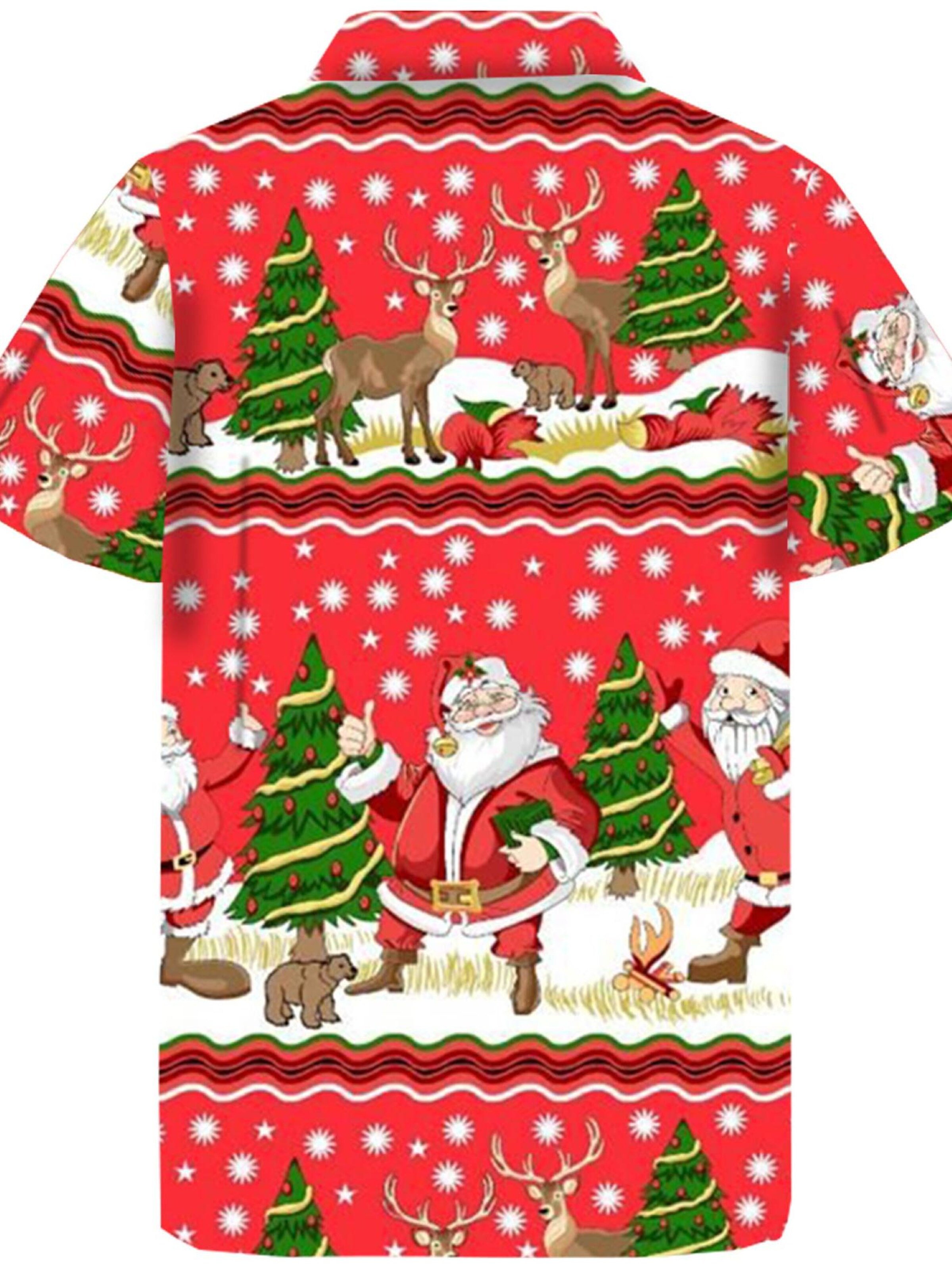 King Kameha Regular fit Button Up Shirt 'Christmas Border Print' in Red