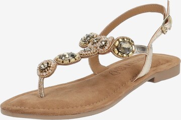 LAZAMANI T-Bar Sandals in Gold: front