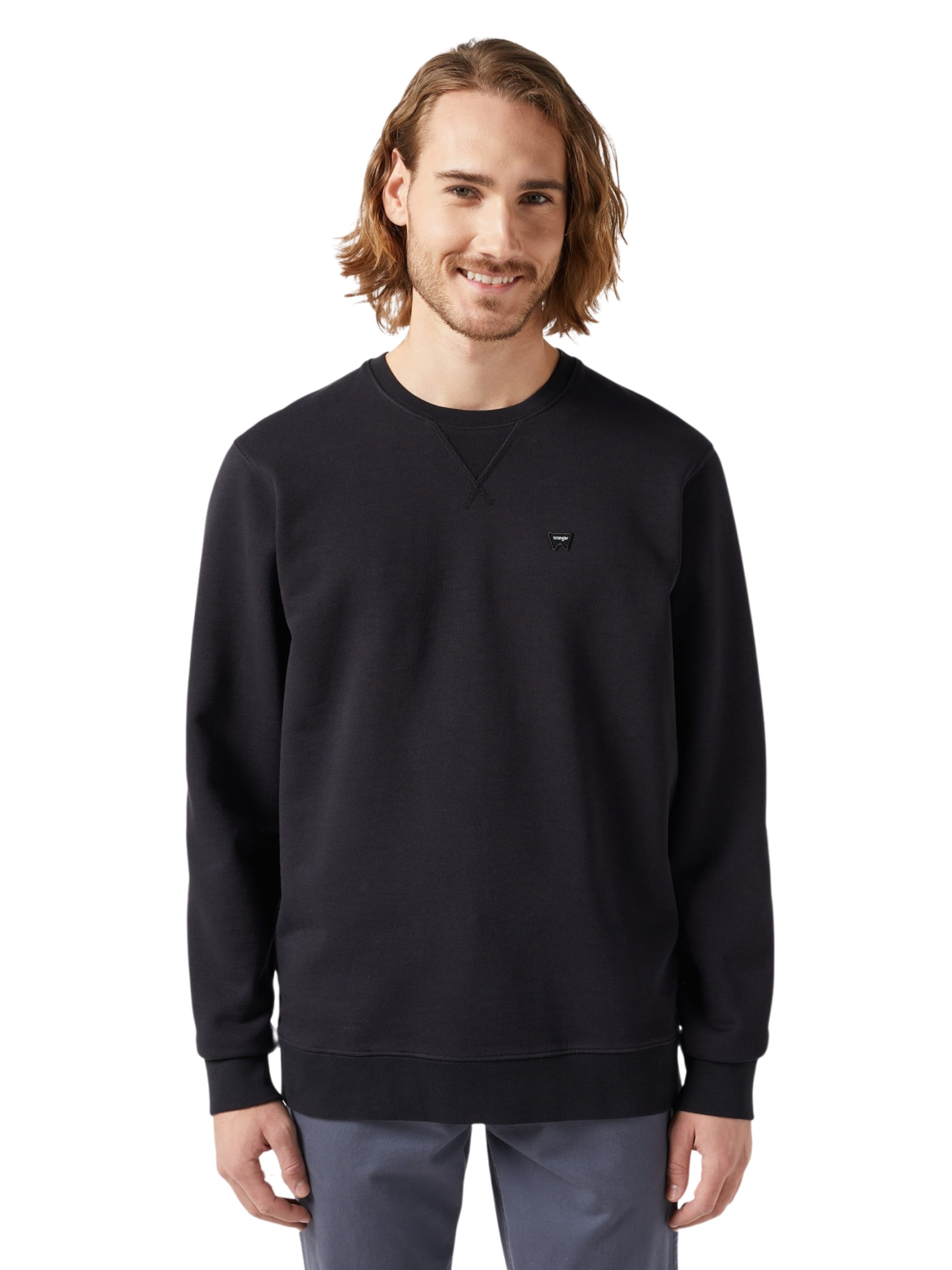 Felpa 'Sign off Crew' di WRANGLER in nero: frontale