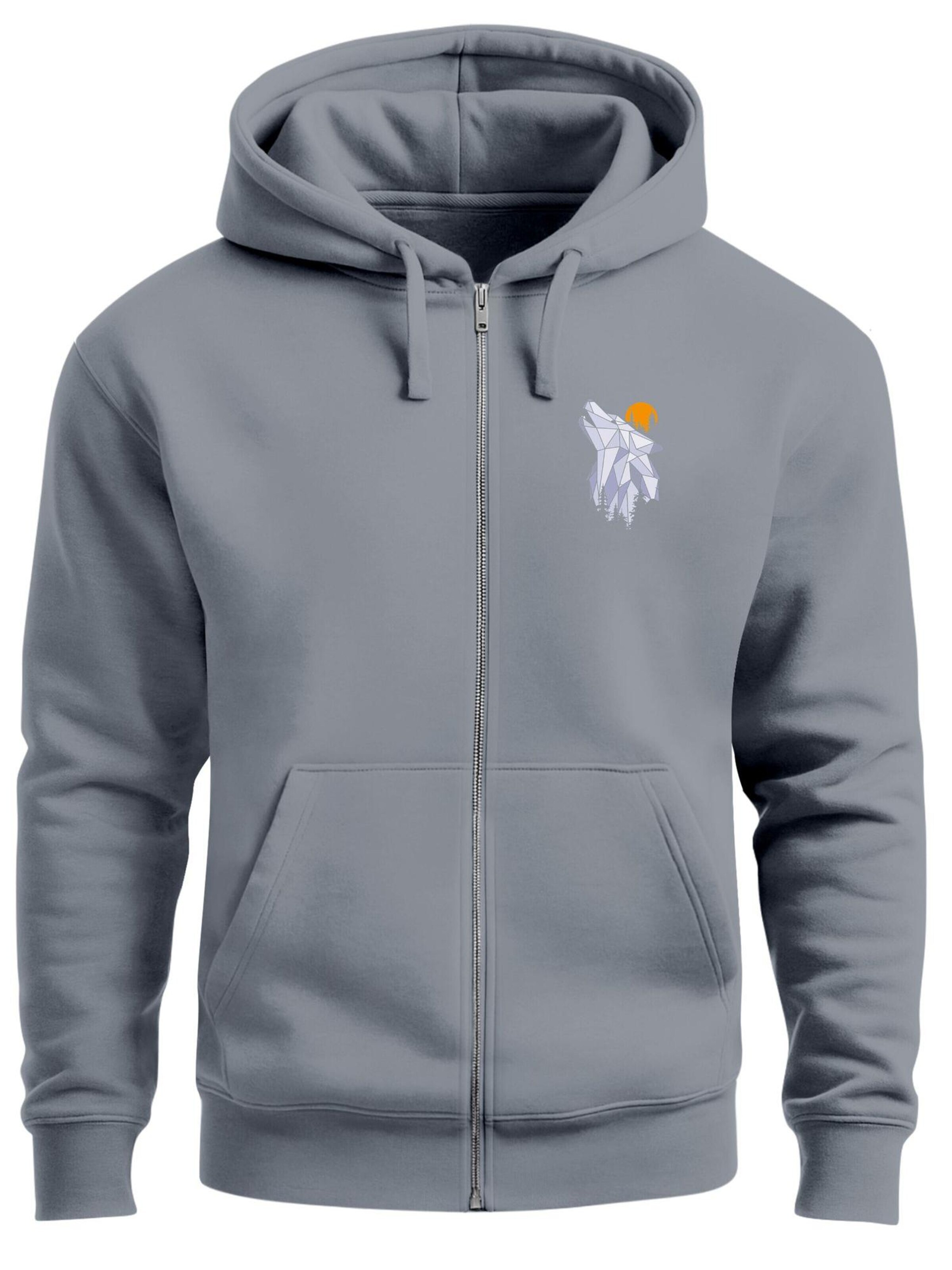 Neverless Sweatjacke 'Polygon Wolf'‌‌‌‌ in Grau: Vorderseite