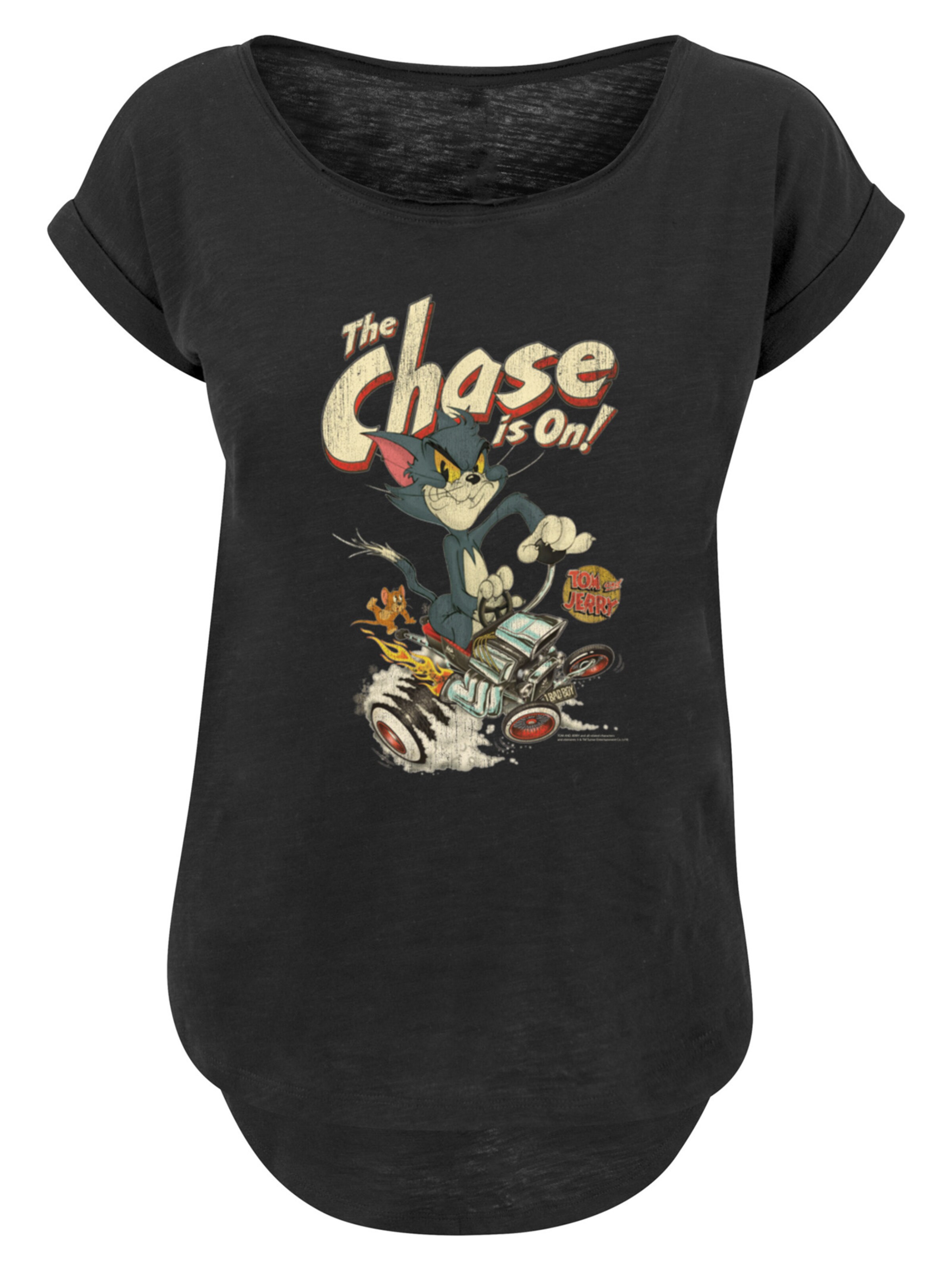 F4NT4STIC Shirt 'Tom And Jerry The Chase Is On' in Zwart: voorkant