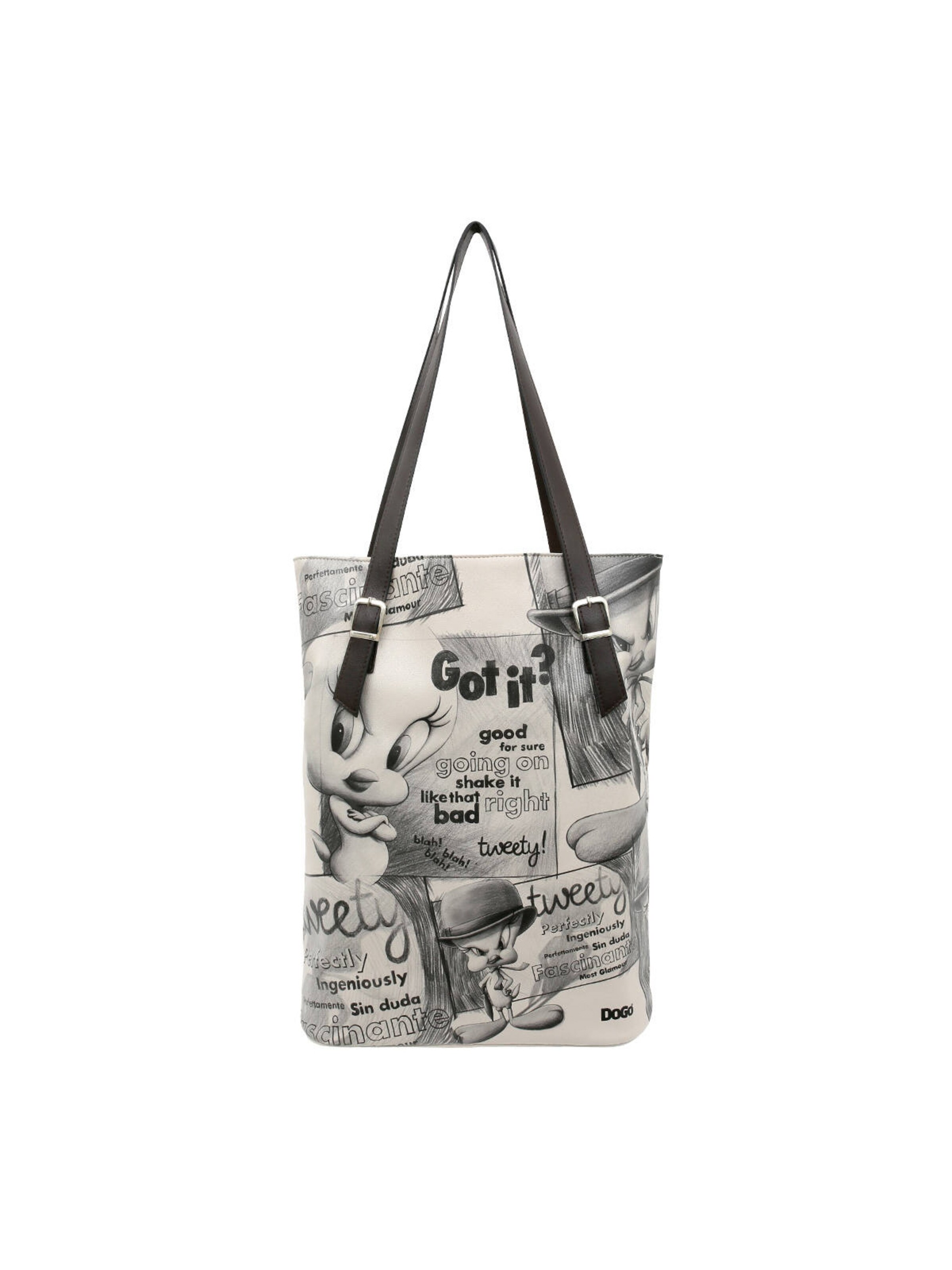 DOGO Umhängetasche 'DOGO Umhängetasche Tall Bag - Tweety Sketch' in Beige: Vorderseite