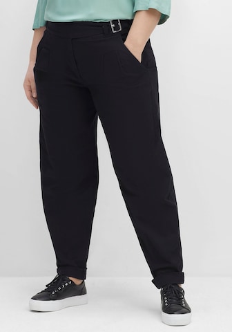 SHEEGO Tapered Pleat-Front Pants in Black: front