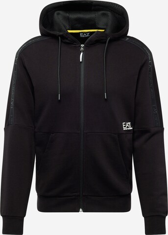 EA7 Emporio Armani Zip-Up Hoodie in Black: front