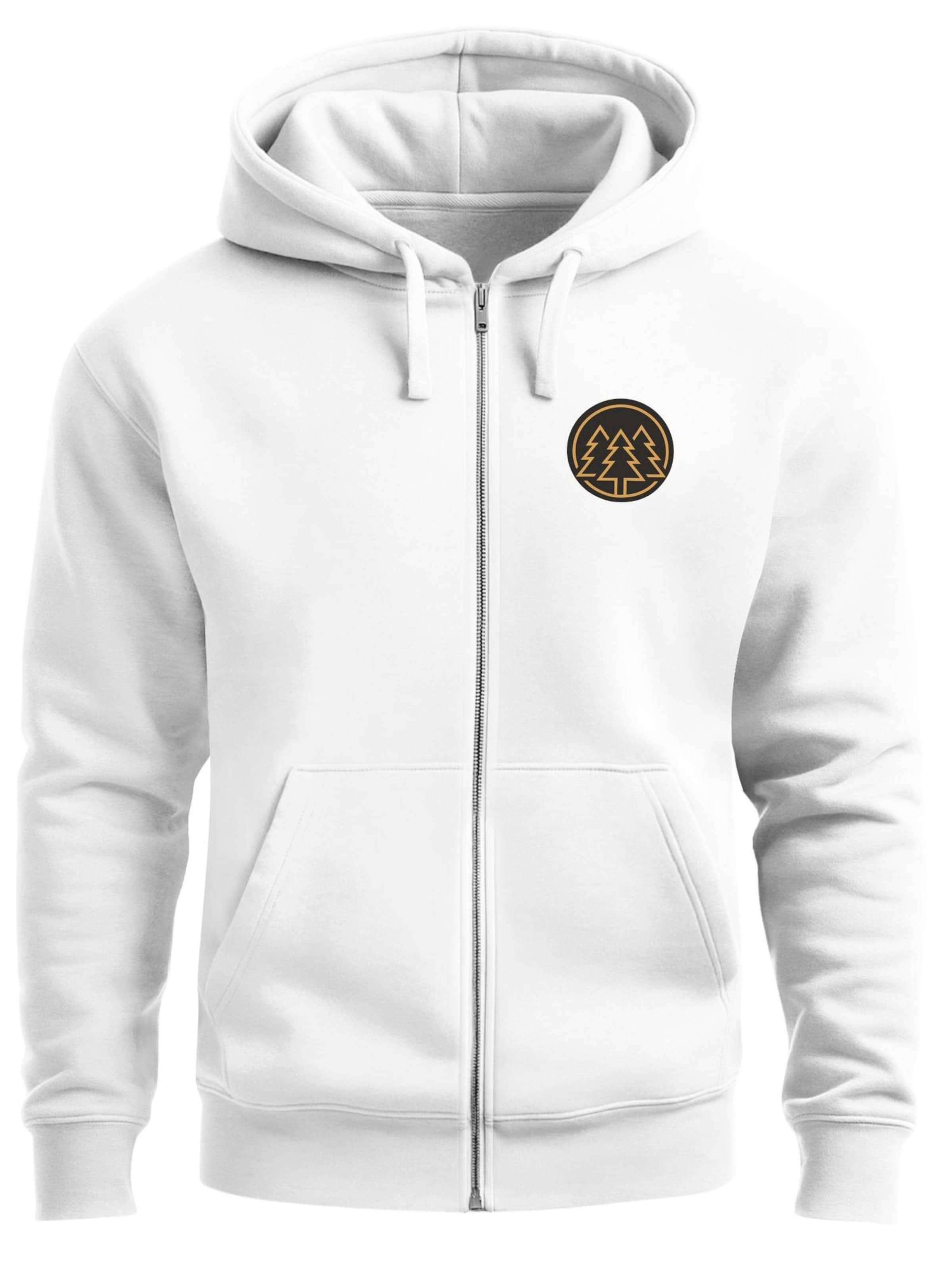 Neverless Zip-Up Hoodie 'Bäume Badge' in White: front