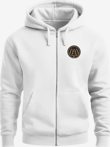 Neverless Sweatjacke 'Bäume Badge' in Weiß: Vorderseite
