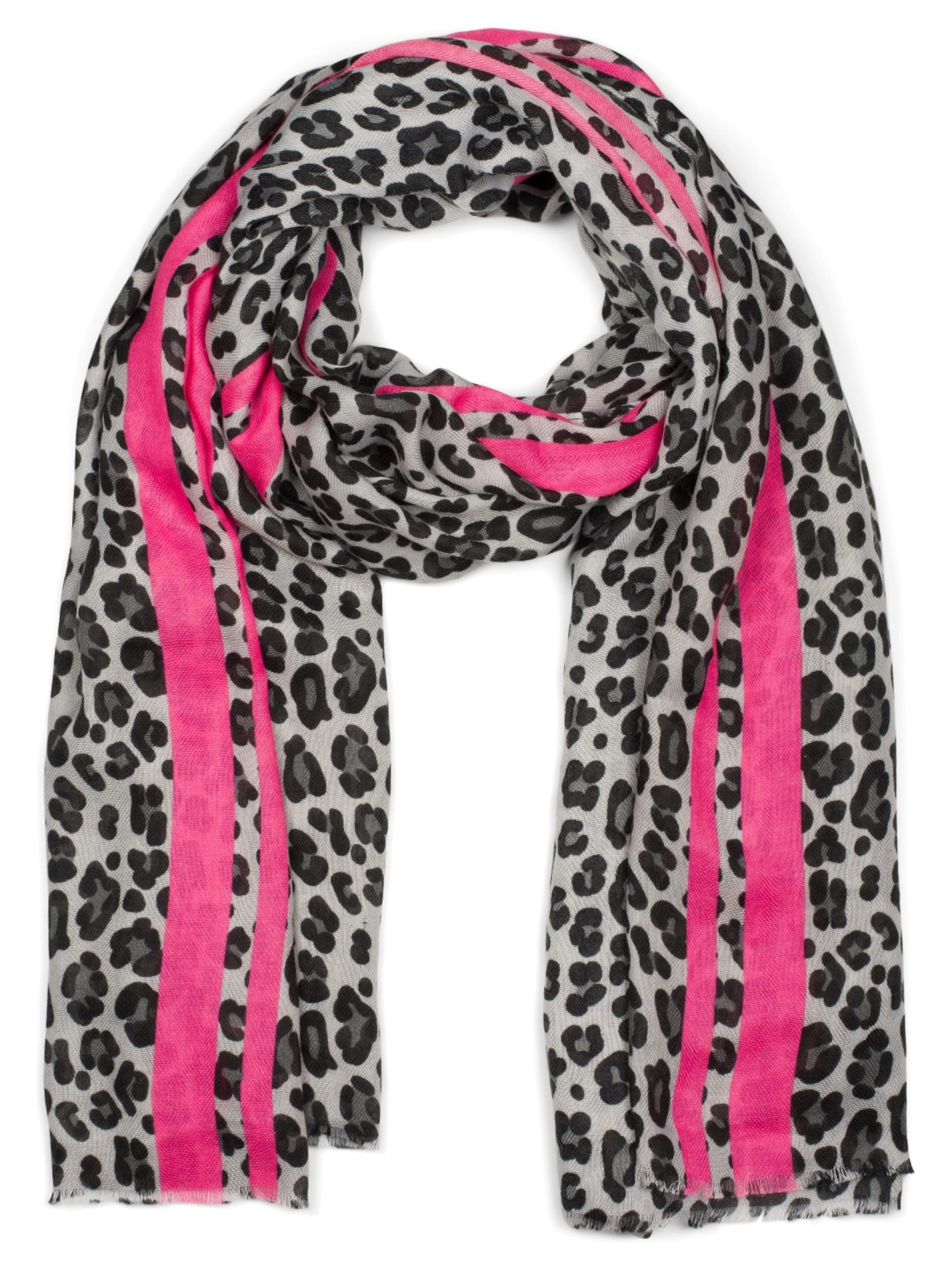 styleBREAKER Schal 'Weicher Schal mit Leoparden Print und Streifen'‌‌‌ in Pink: Vorderseite
