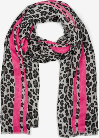 styleBREAKER Schal 'Weicher Schal mit Leoparden Print und Streifen' in Pink: Vorderseite