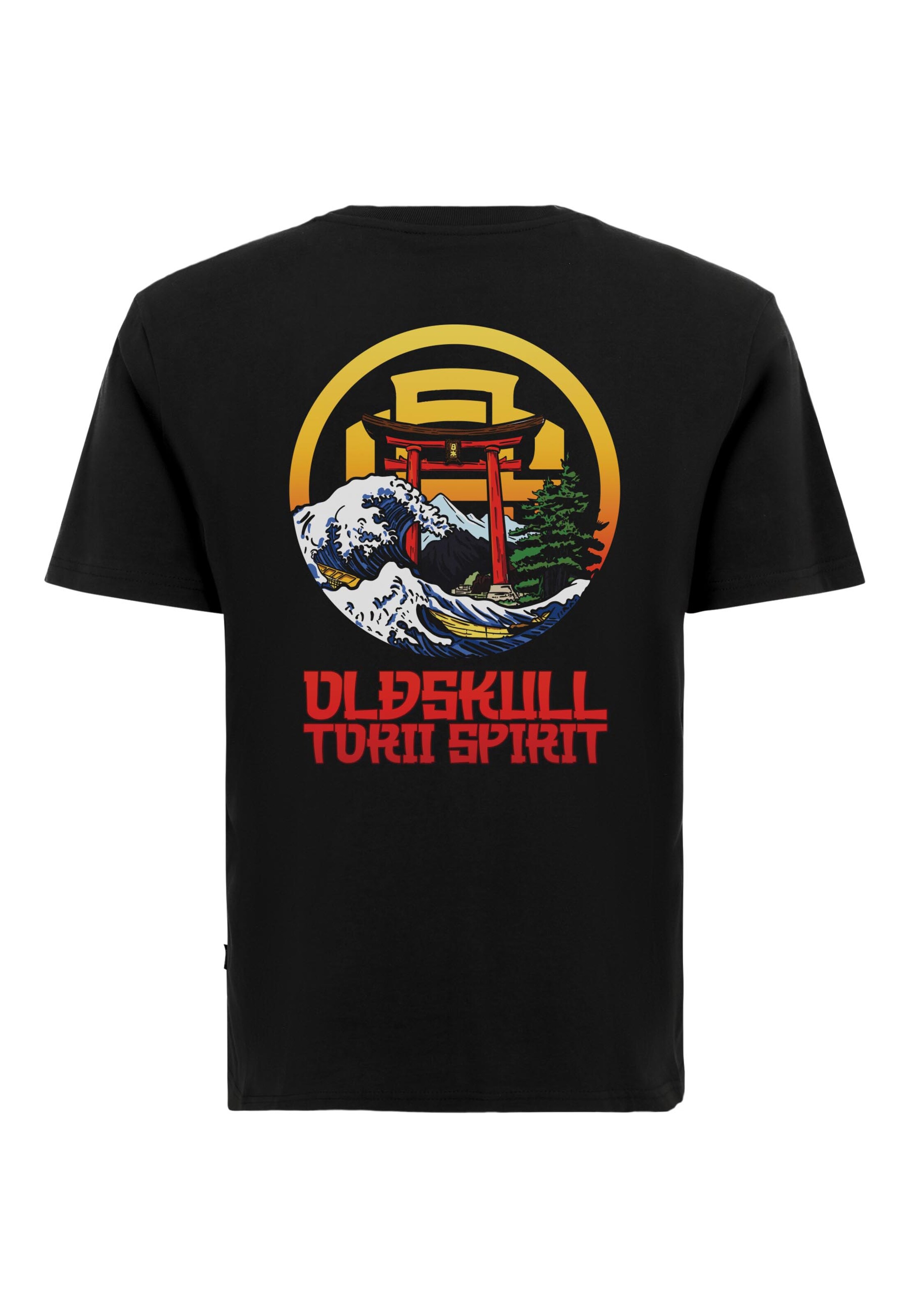 Oldskull Shirt 'Asian Torii Gate Sacred Wave Graphic' in Black: front
