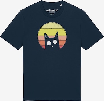 Watapparel Shirt ' Sunset Cat ' in Blue: front