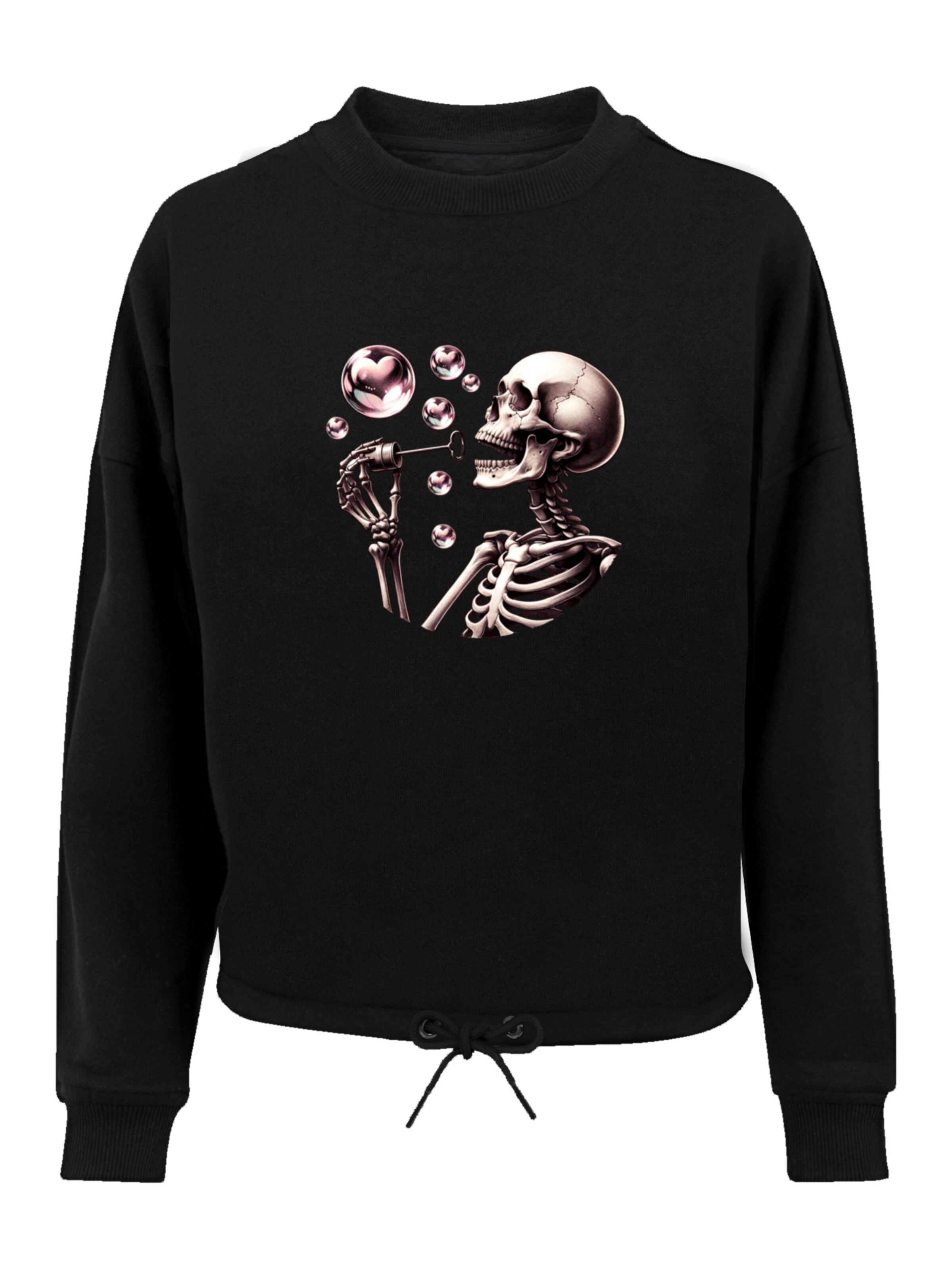 F4NT4STIC Sweatshirt 'Cute Goth Skeleton Blowing Heart Shaped Bubbles' in Black: front