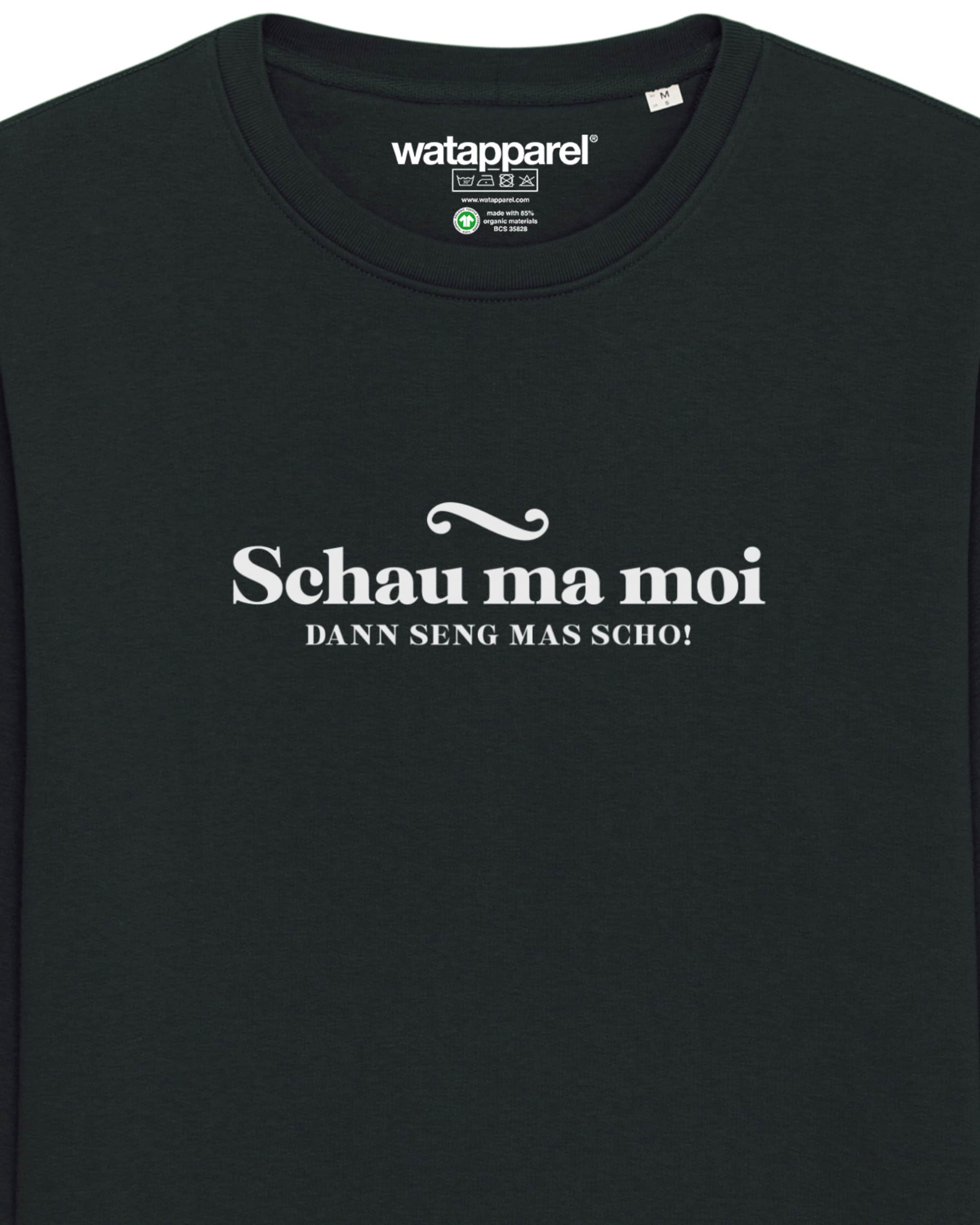 Watapparel Sweatshirt 'Schau ma moi dann seng mas scho' in Schwarz