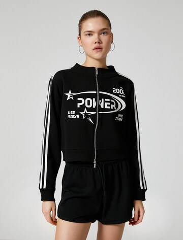 Koton Zip-Up Hoodie in Black: front