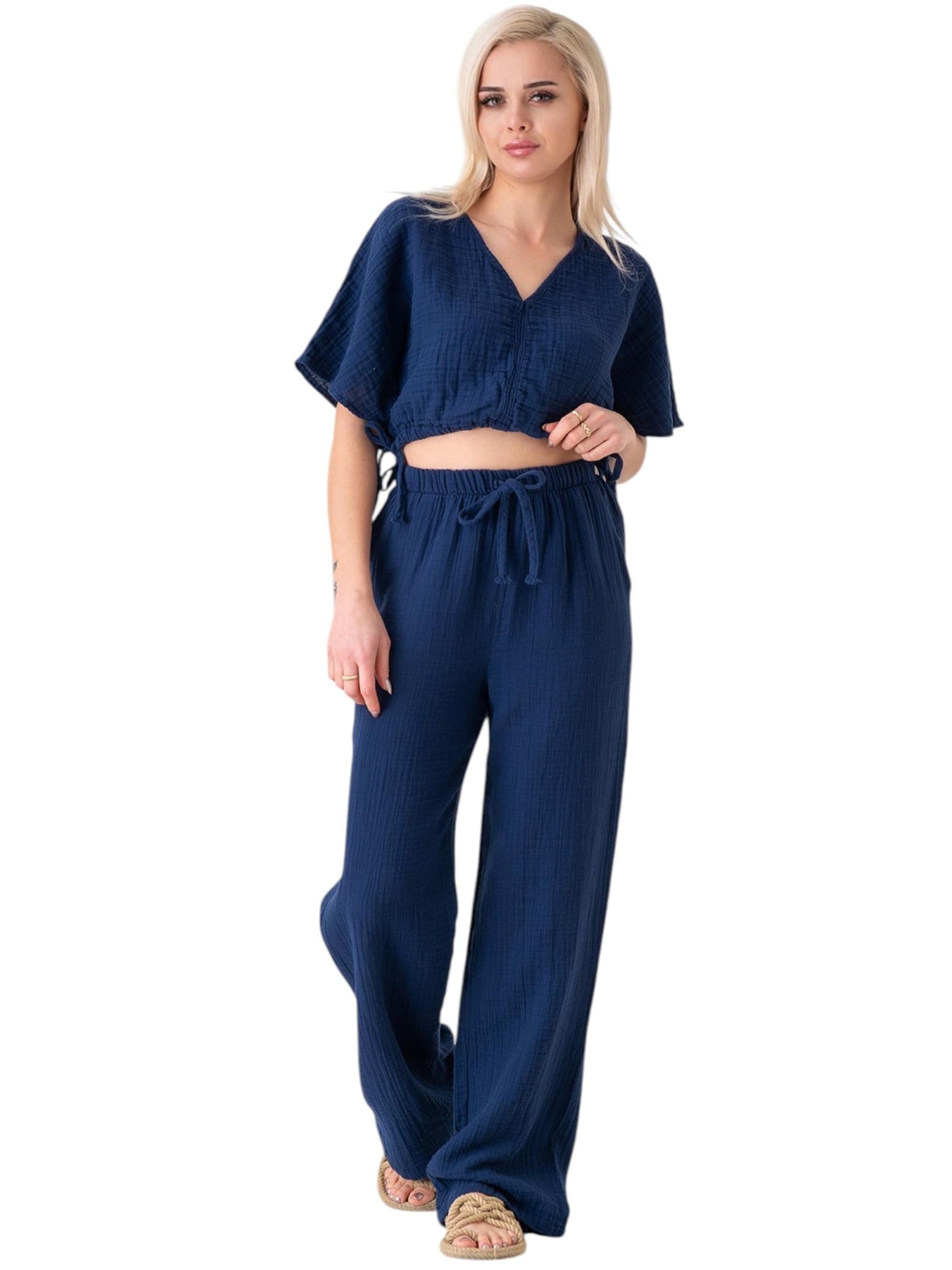 WENOR Wide leg Broek 'Eleni' in Blauw: voorkant