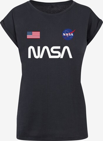 Merchcode Shirt 'NASA - Badges' in Blauw: voorkant
