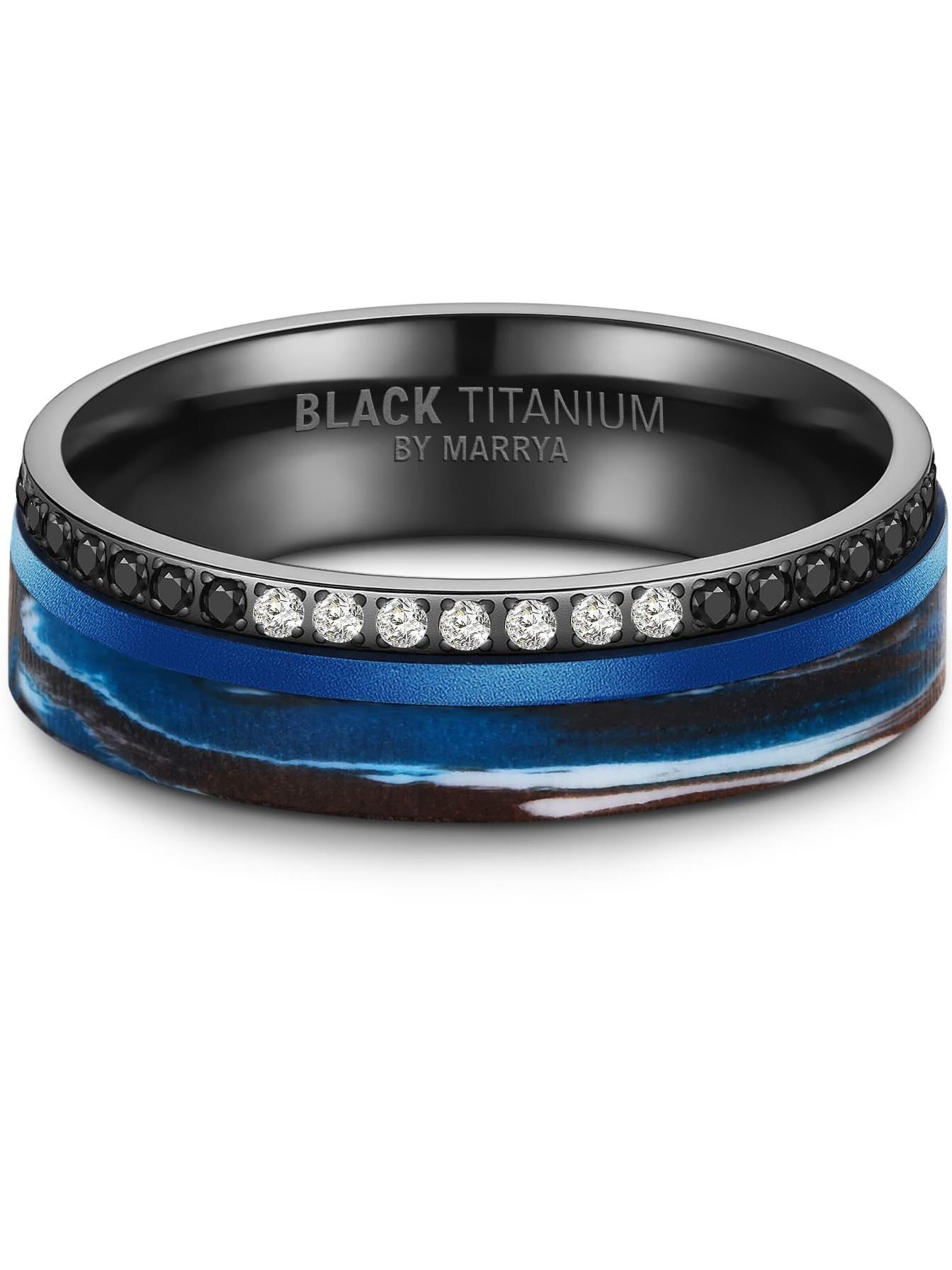 MARRYA Ring 'MARRYA BT-14 Black Titanium Ocean Blue Edition' in Blauw