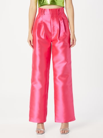 Warehouse Wide leg Pleat-Front Pants 'Satin Twill High Waisted Wide Leg Trouse' in Pink: front
