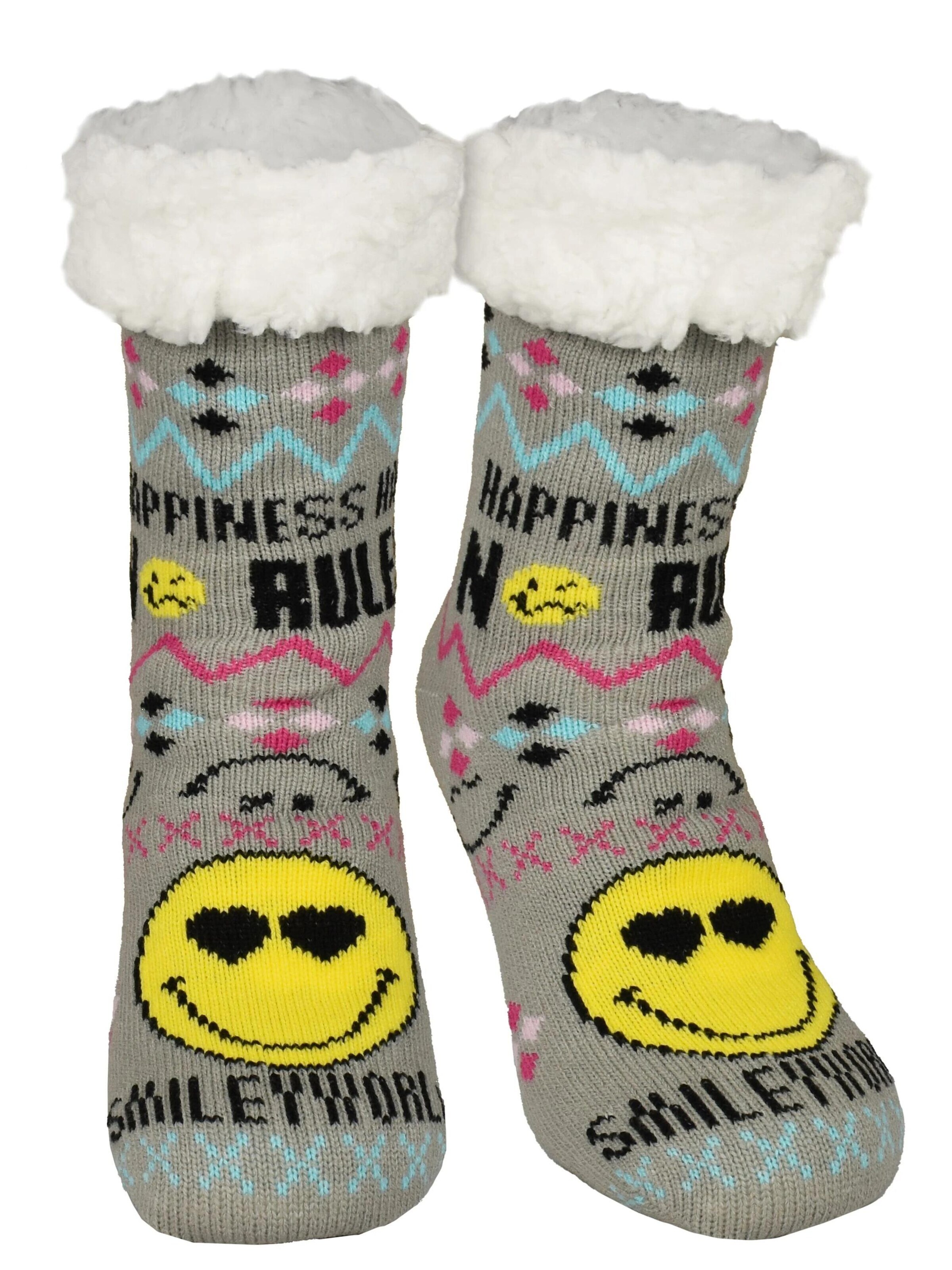 SMILEYWORLD Socks 'Hüttensocken Smiley' in Grey: front