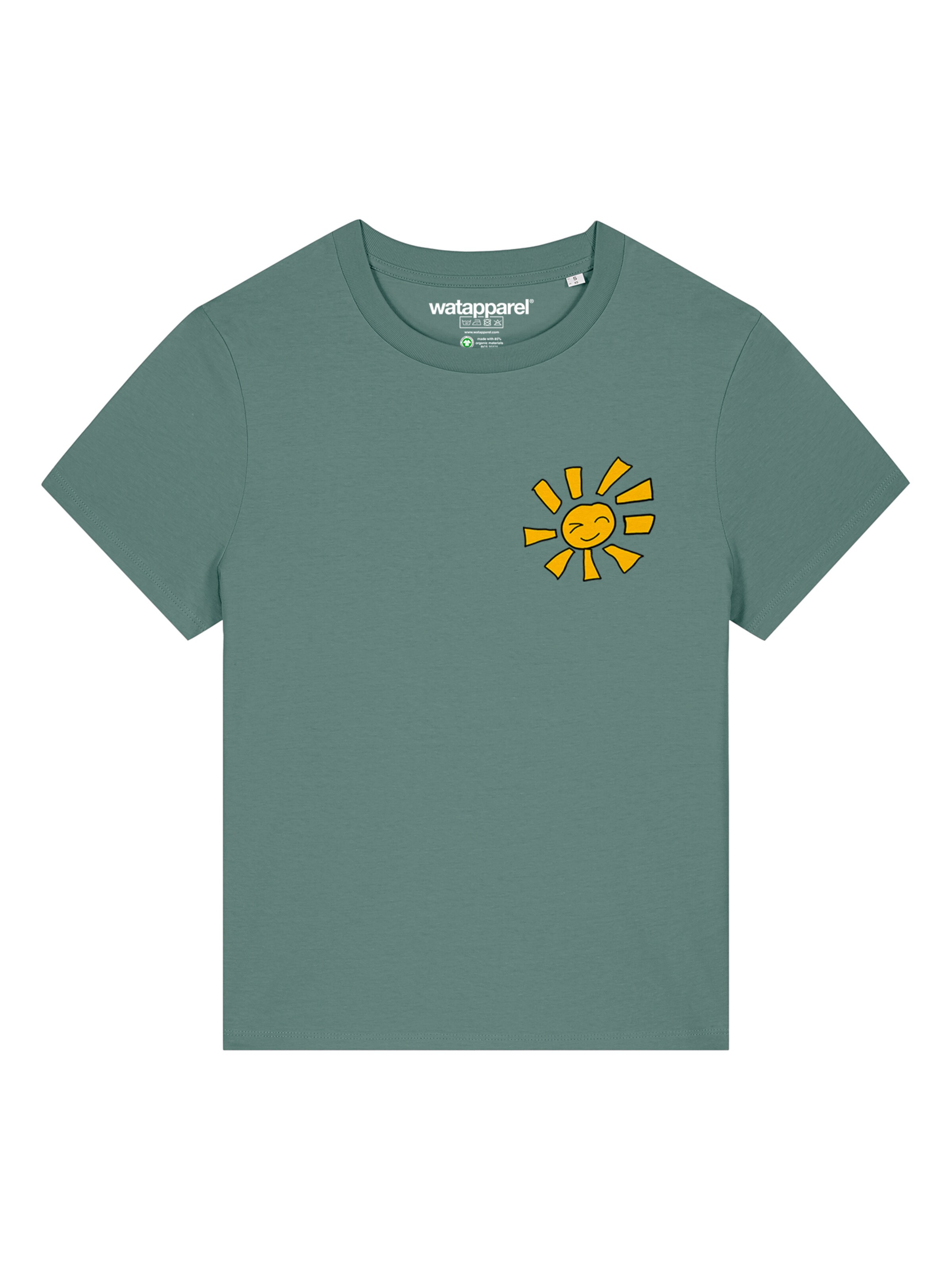 Maglietta 'Sonne, Sommer, Sonnenschein' di Watapparel in verde: frontale