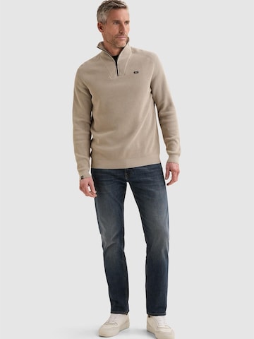 VANGUARD Sweater 'Pullover with half-zip and allover rib texture' in Beige