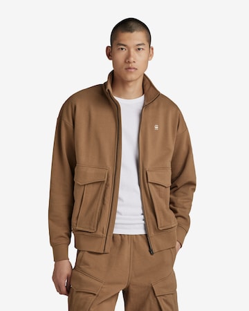 G-Star RAW Zip-Up Hoodie in Brown: front