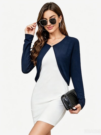 KoJooin Marynarka 'Damen Kurze Strickjacke Mit Pilzknöpfen Offener Front Langarm Sommer Bolero' w rozmiarze 36 w kolorze ciemnobrązowym, Podgląd produktu