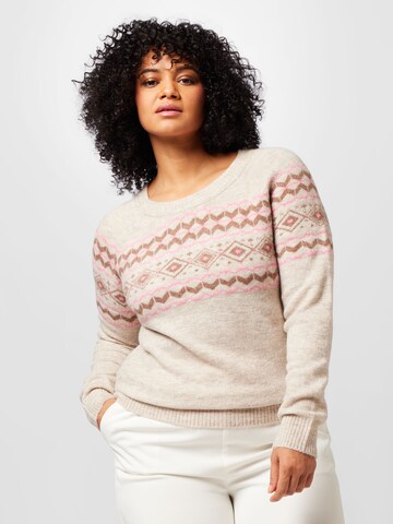 Vero Moda Curve Sweater 'FIFI FAIRISLE' in Beige: front