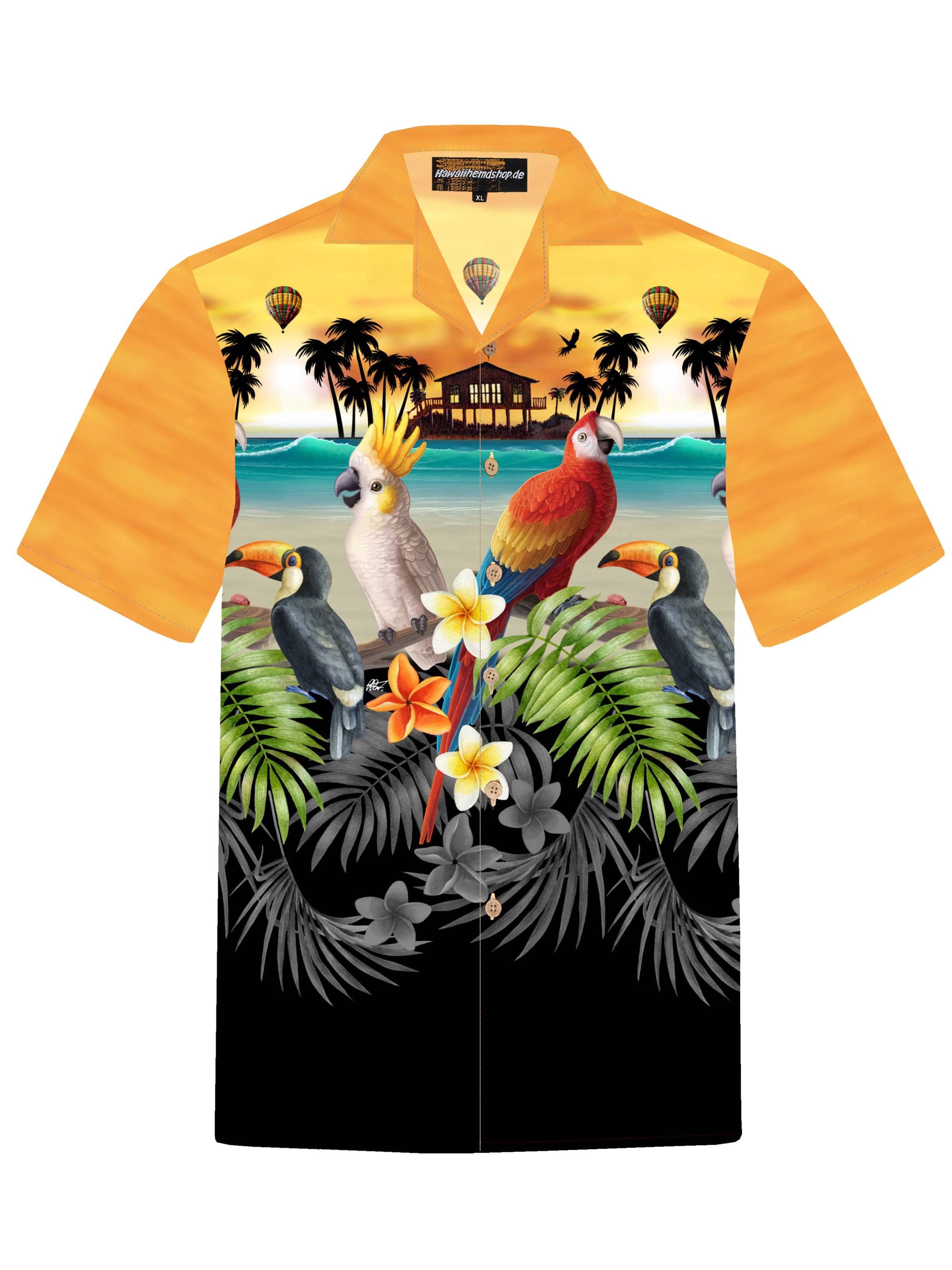 Hawaiihemdshop.de - Ajuste regular Camisa &#x27;Golden Parrots&#x27; en amarillo: frente