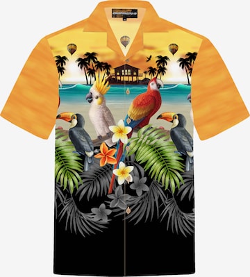 Hawaiihemdshop.deRegular Fit Košulja 'Hawaiihemd "Golden Parrots"' - žuta boja: prednji dio