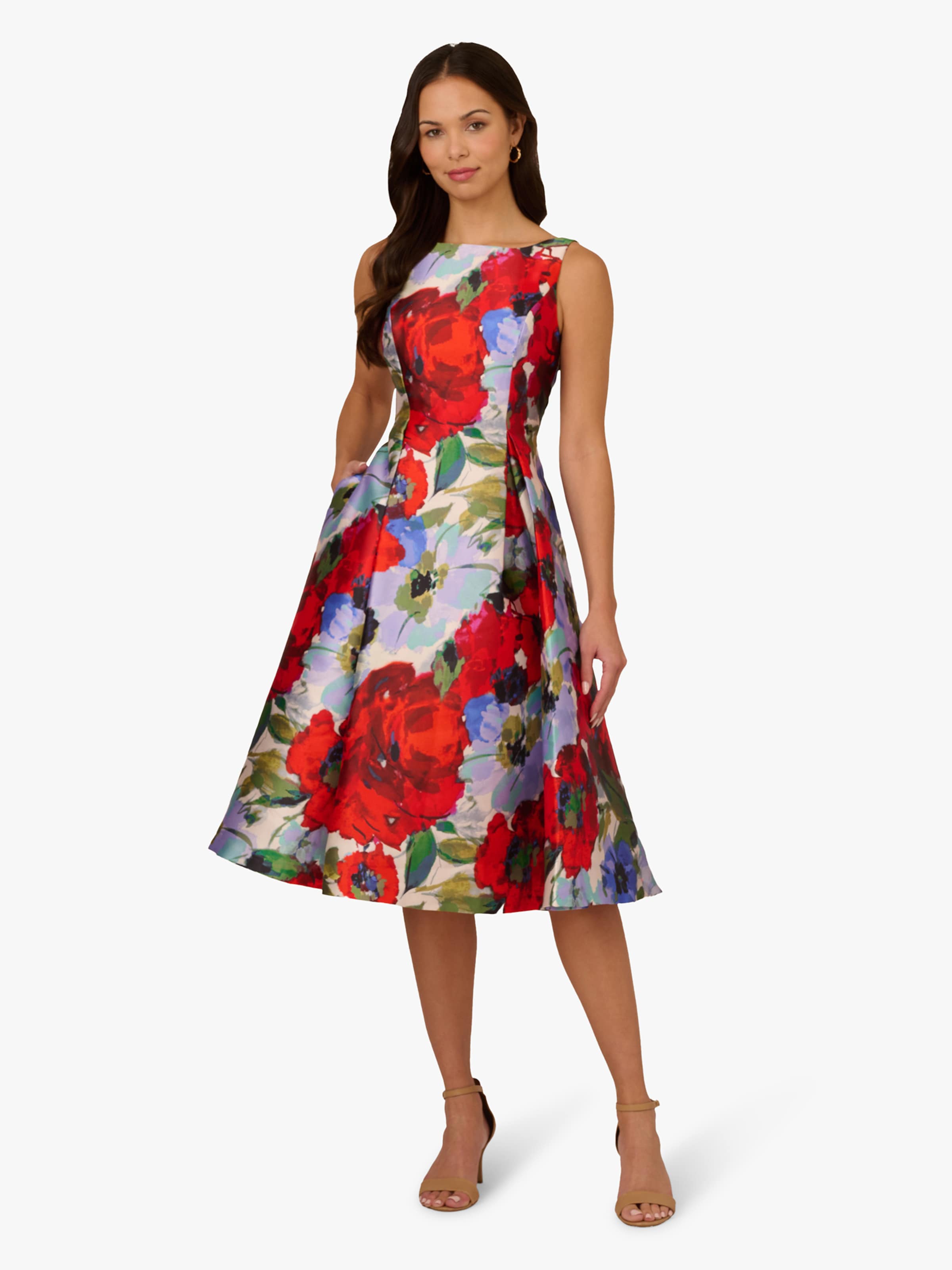Adrianna Papell Cocktail Dress 'Floral Mikado Midi Dress' in Mixed colors: front