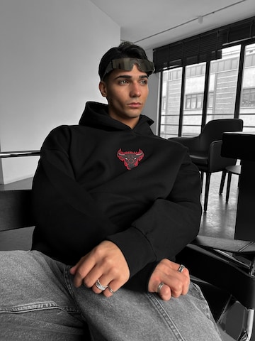 Kleidermafia Collegepaita 'Oversize Bull Fearless Hoodie - Black and Red' värissä musta