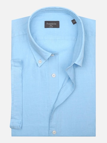 7Camicie Slim fit Zakelijk overhemd 'Leonardo Sport Linen Man Shirt Short Sleeve Light Blue' in Blauw