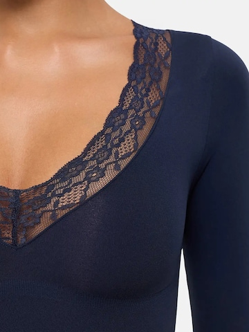 cfab - Body moldeador 'Clean Longsleeve V-Neck with Lace Sculpting Bodysuit with Slip' en azul