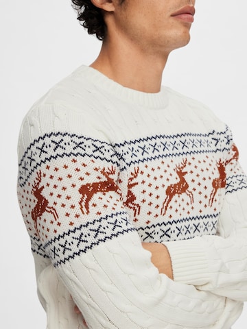 SELECTED HOMME Sweater 'Reindeer' in White