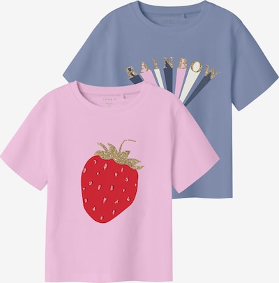 Marškinėliai 'NMFKATINKA' iš NAME IT, spalva – melsvai pilka / rožių spalva / raudona / balta, Prekių apžvalga