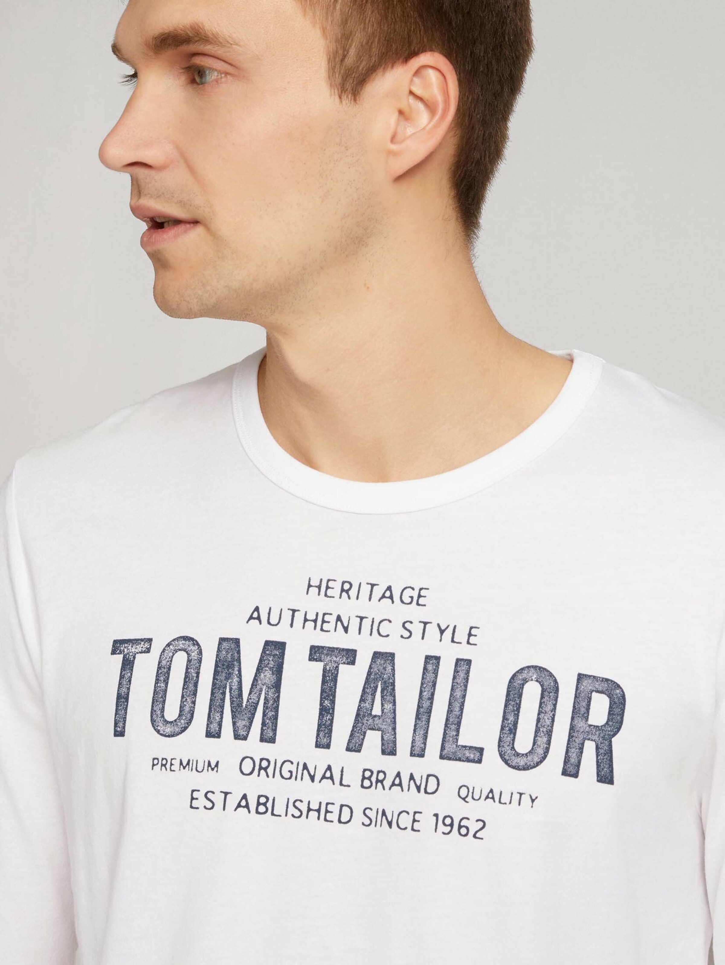 Homme T-Shirt TOM TAILOR en Bleu Foncé, Blanc 