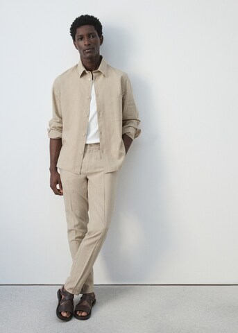 MANGO MAN Slim fit Pleated Pants 'Rainier' in Beige