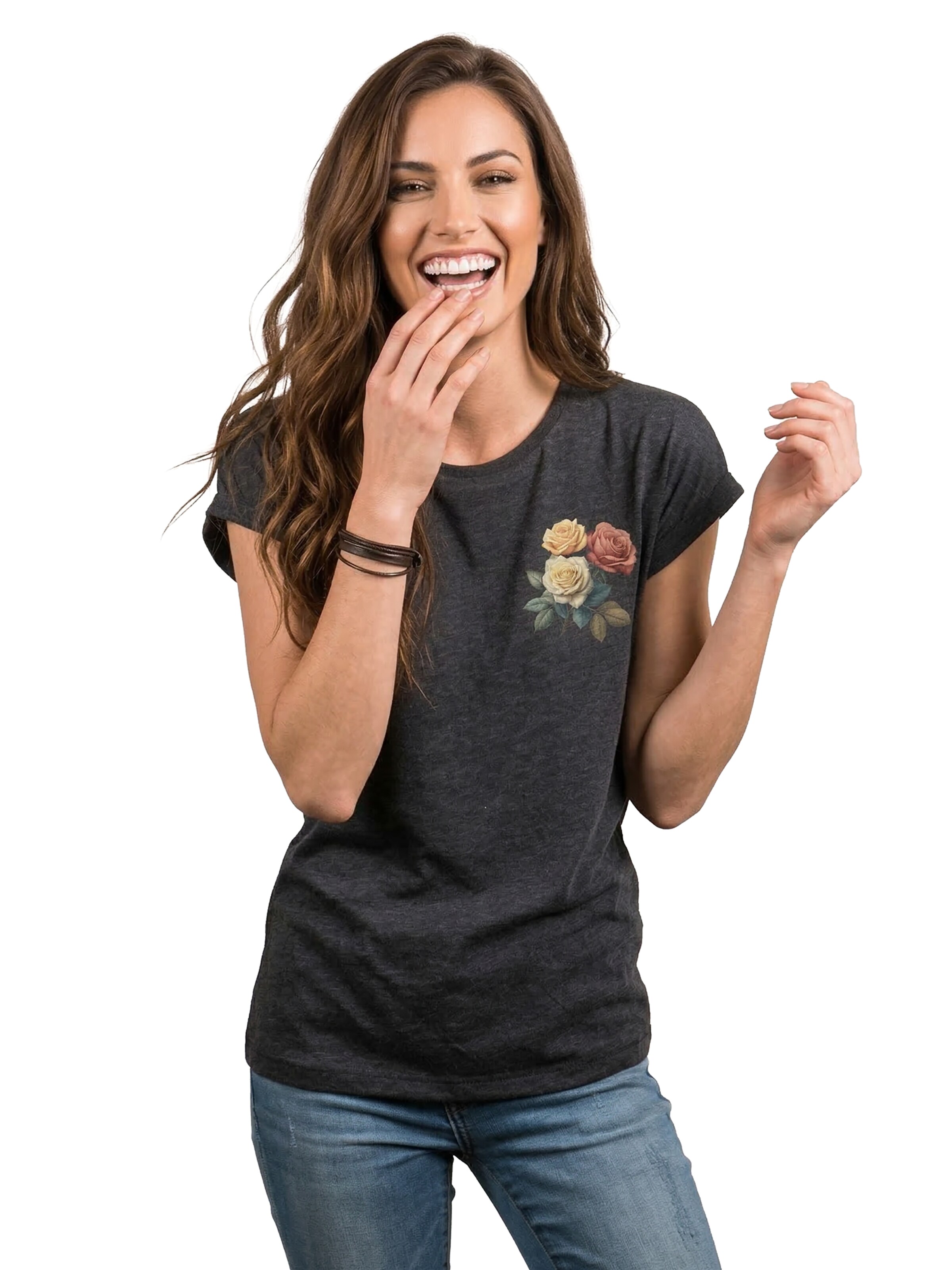 MAKAYA Shirt 'Three Roses' in Grey