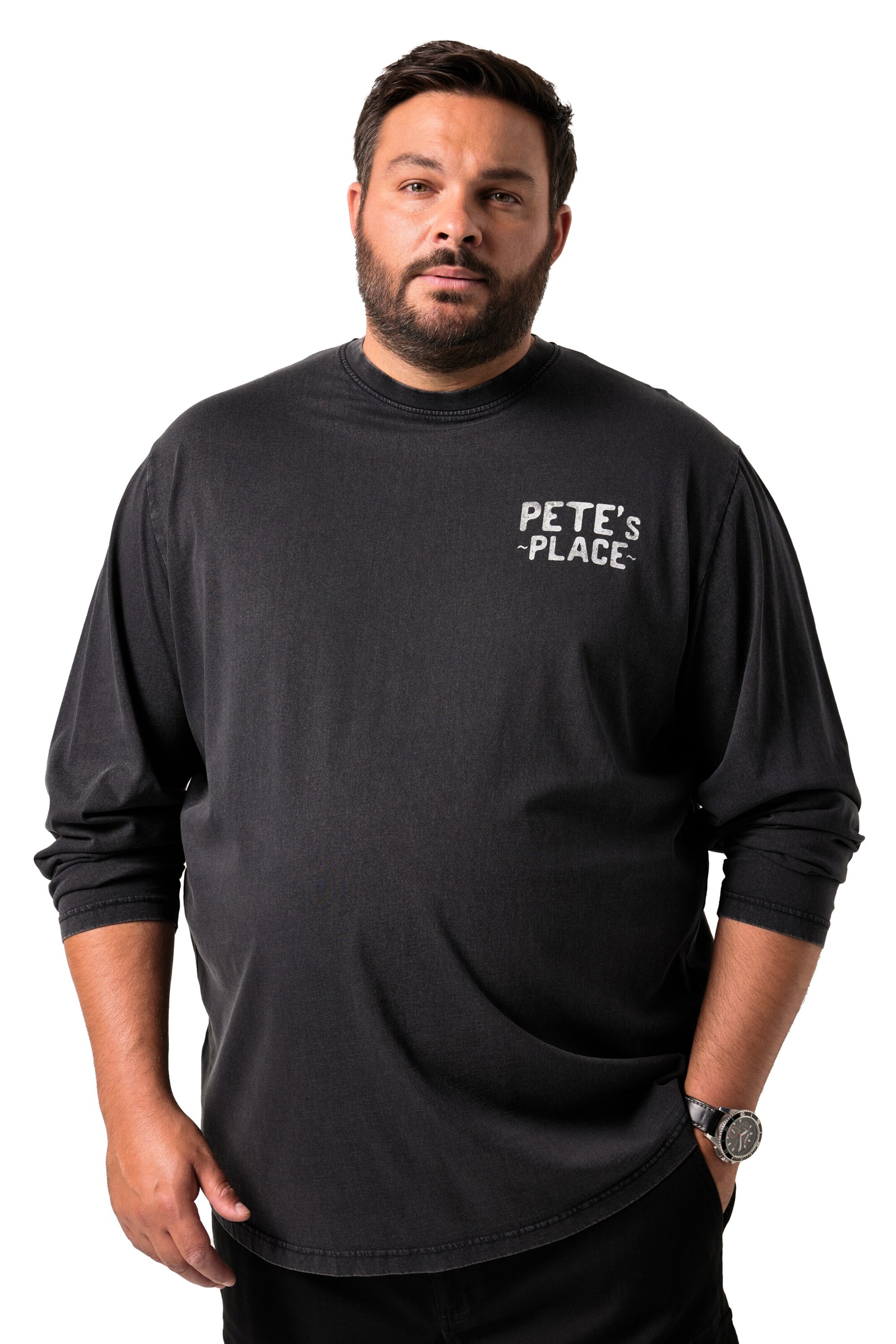 Men Plus Shirt in Zwart: voorkant