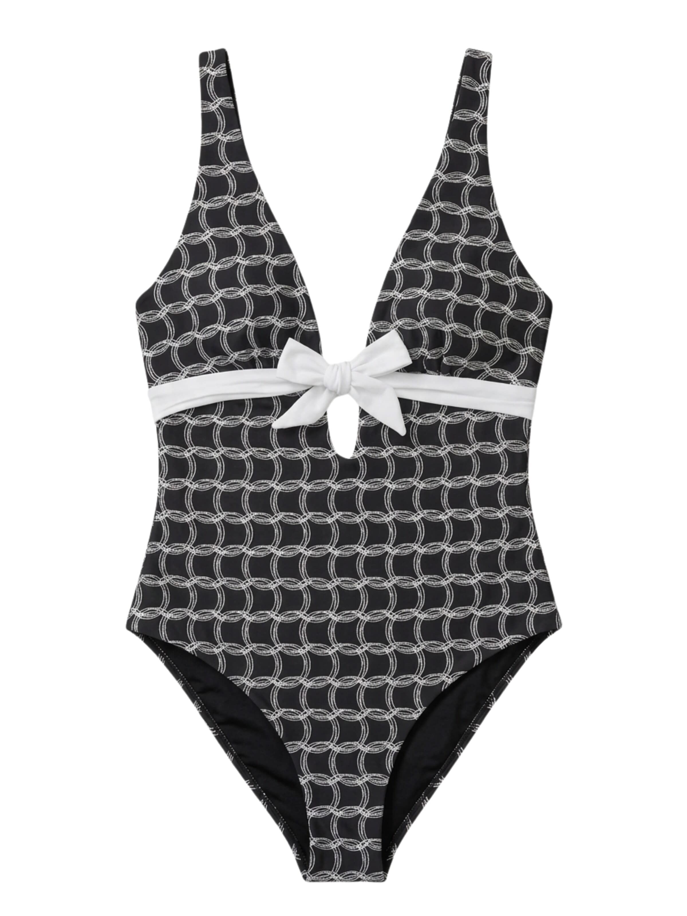 HACOY Triangle Swimsuit 'Monogram' in Black: front