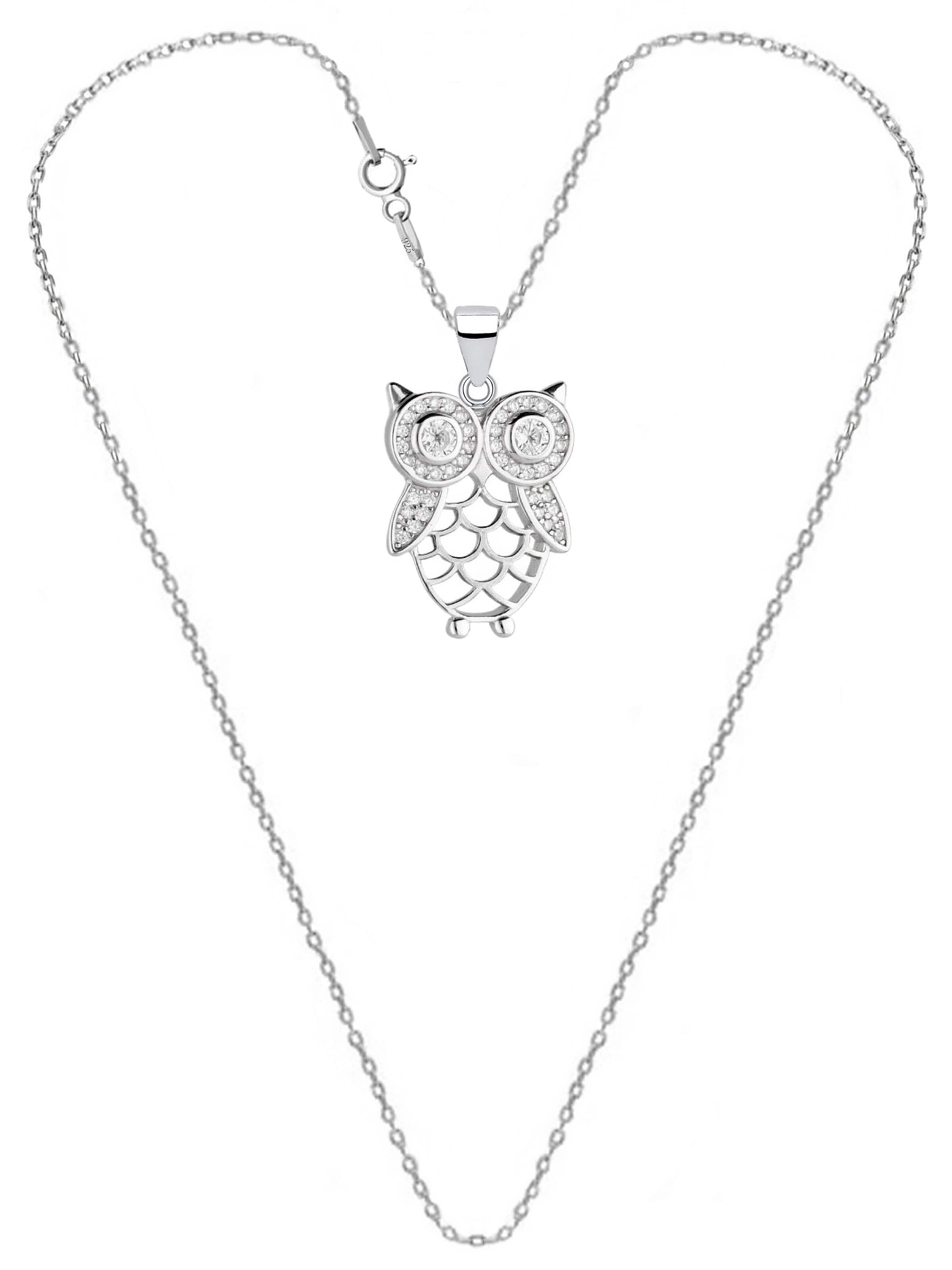 Goldene Hufeisen Kette 'Eule Vogel'‌ in Silber: Vorderseite