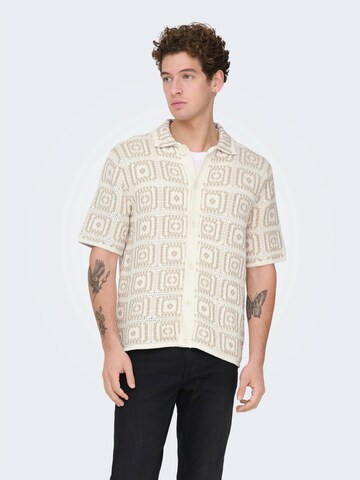 Only & Sons Comfort fit Button Up Shirt in Beige