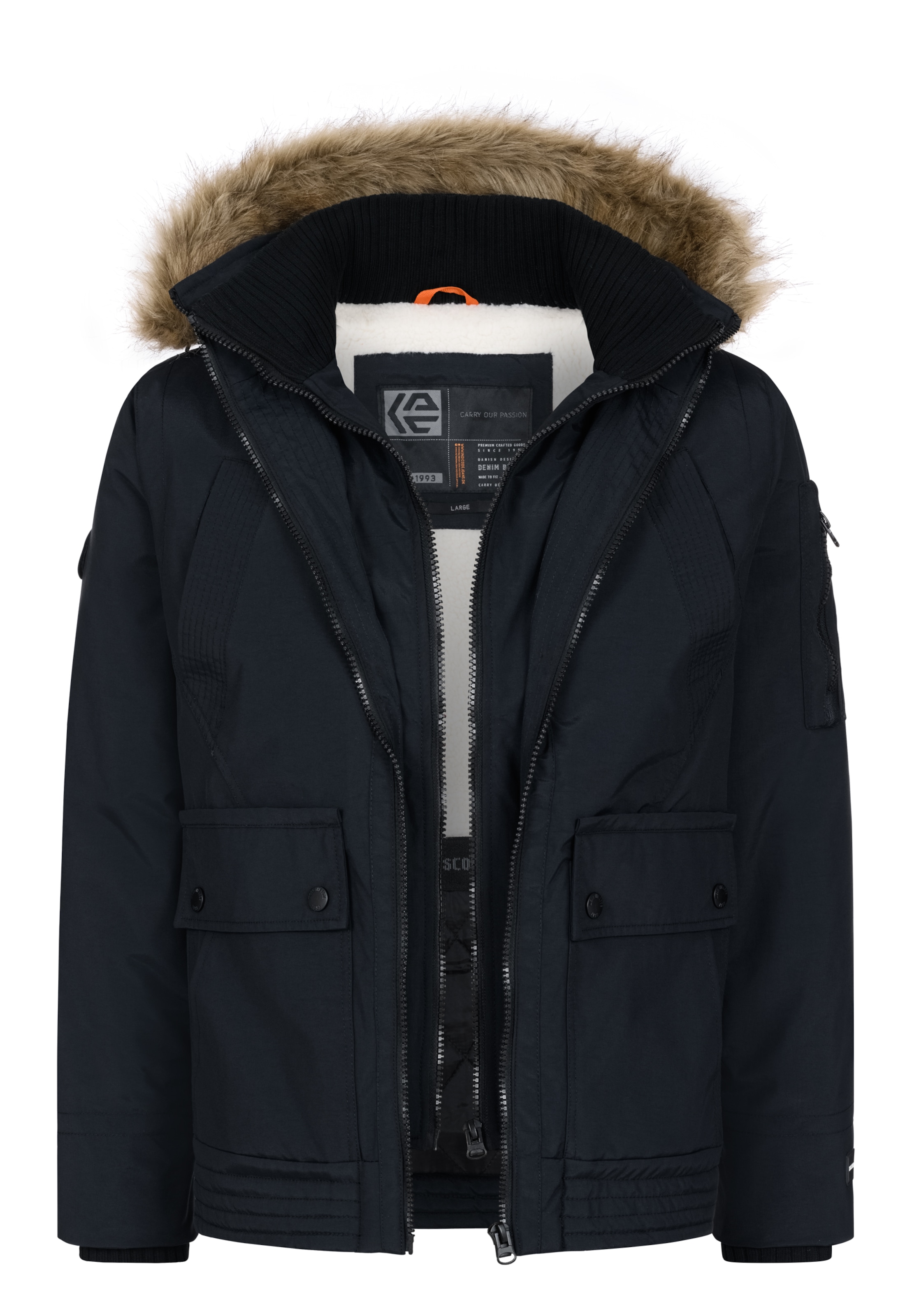 INDICODE JEANS Winter Jacket 'Mois' in Black: front