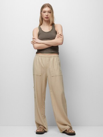 Loosefit Pantalon Pull&Bear en beige : devant